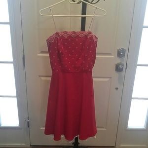 Small Red Party Dress with White Embroidery