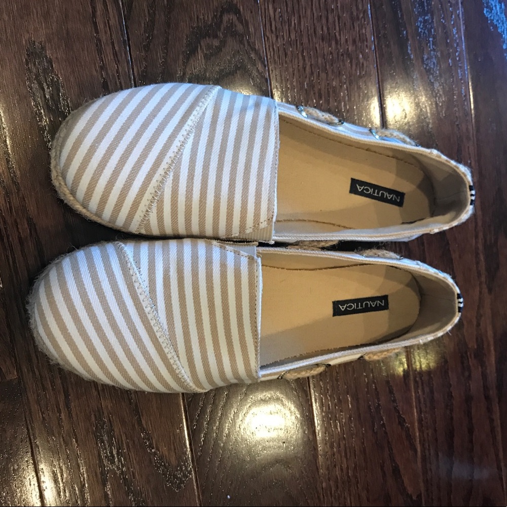 Striped canvas nautica slip on flats