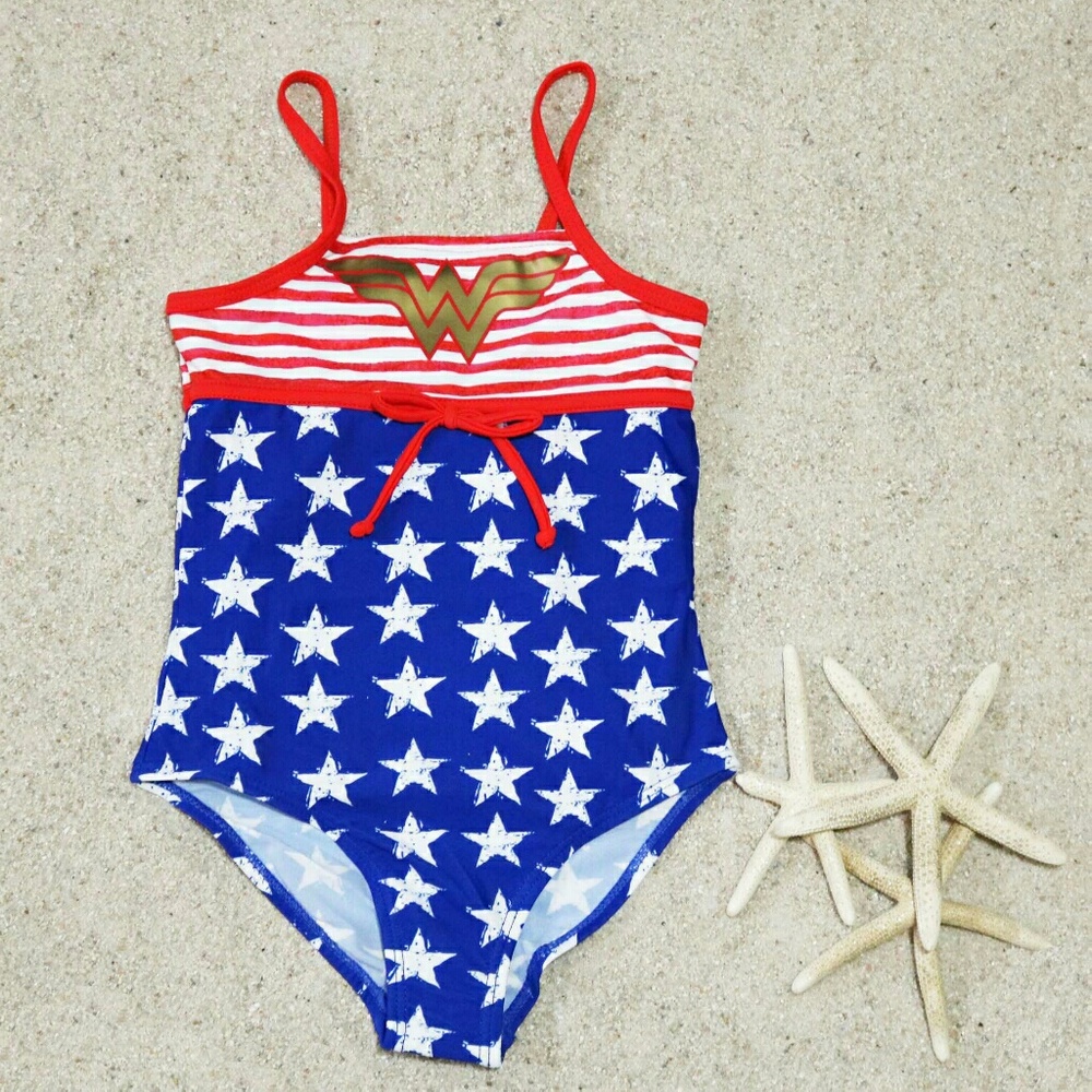WONDER  WOMAN  GIRLS'  GOLD  EMBLEM  ONE  PIECE
