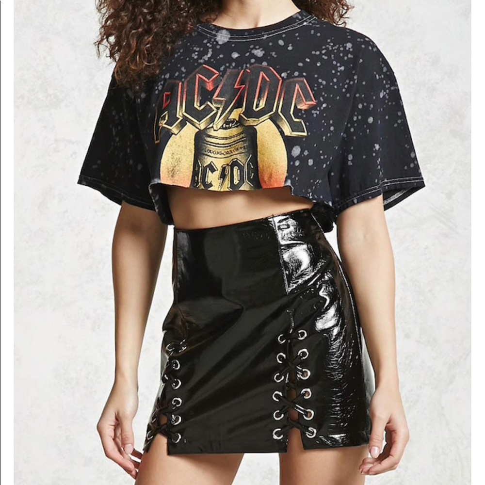 NWOT faux patent vinyl lace up skirt.