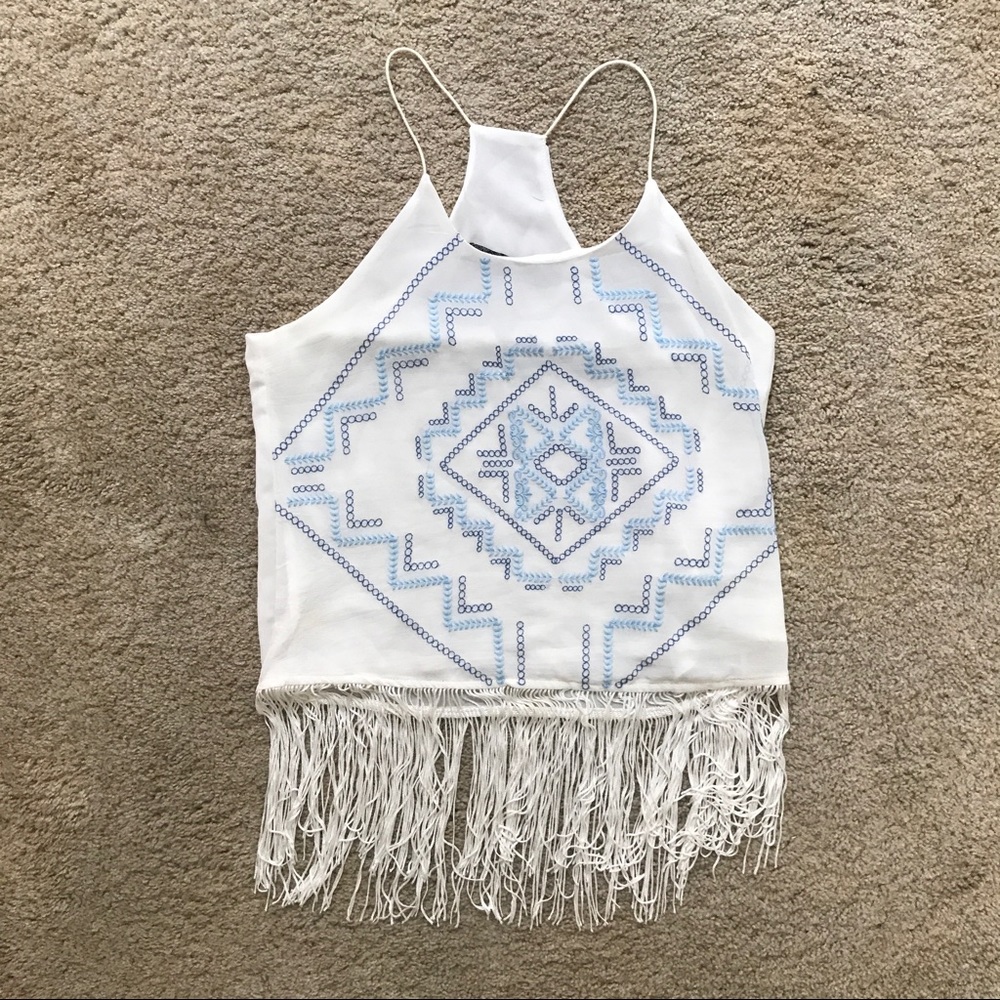 Nwot. QED London. White tasseled tank. Size S
