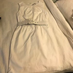 Belted white cotton dress