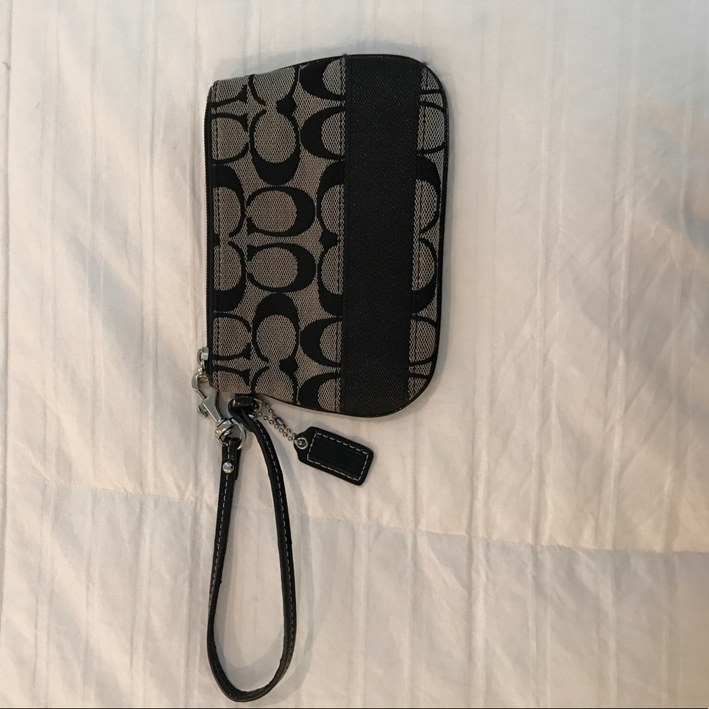 Coach signature wristlet in black and grey
