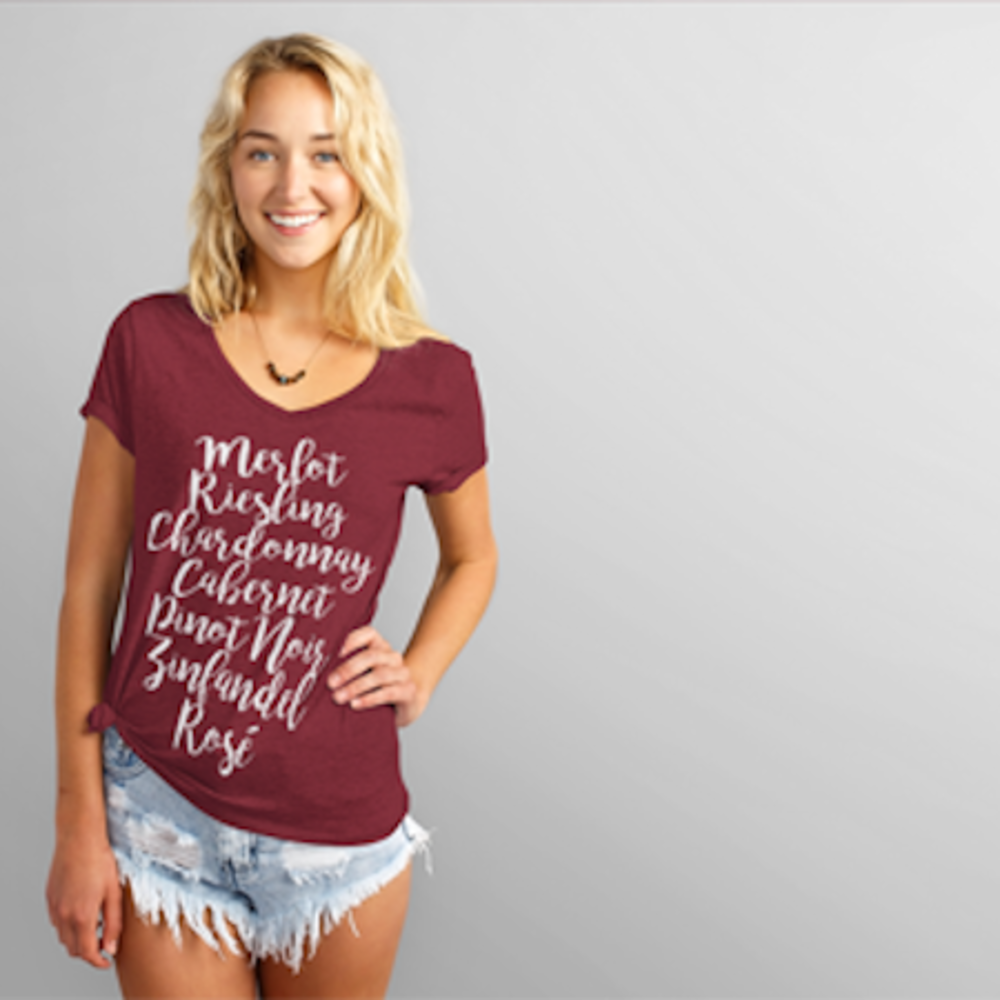 Wine List Rose Merlot Pinot Riesling V-Neck Shirt