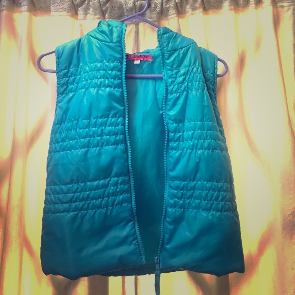 Teal hooded puffy vest