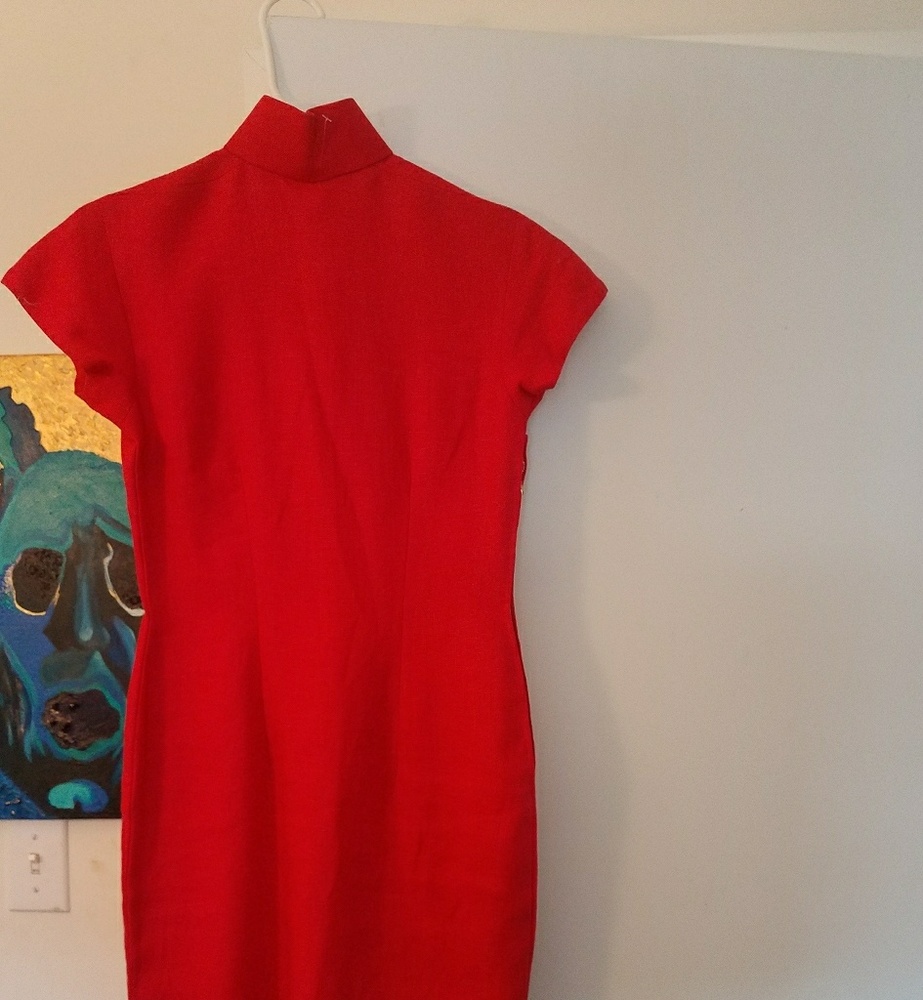 Red linen  "what a babe"  Asian style dress