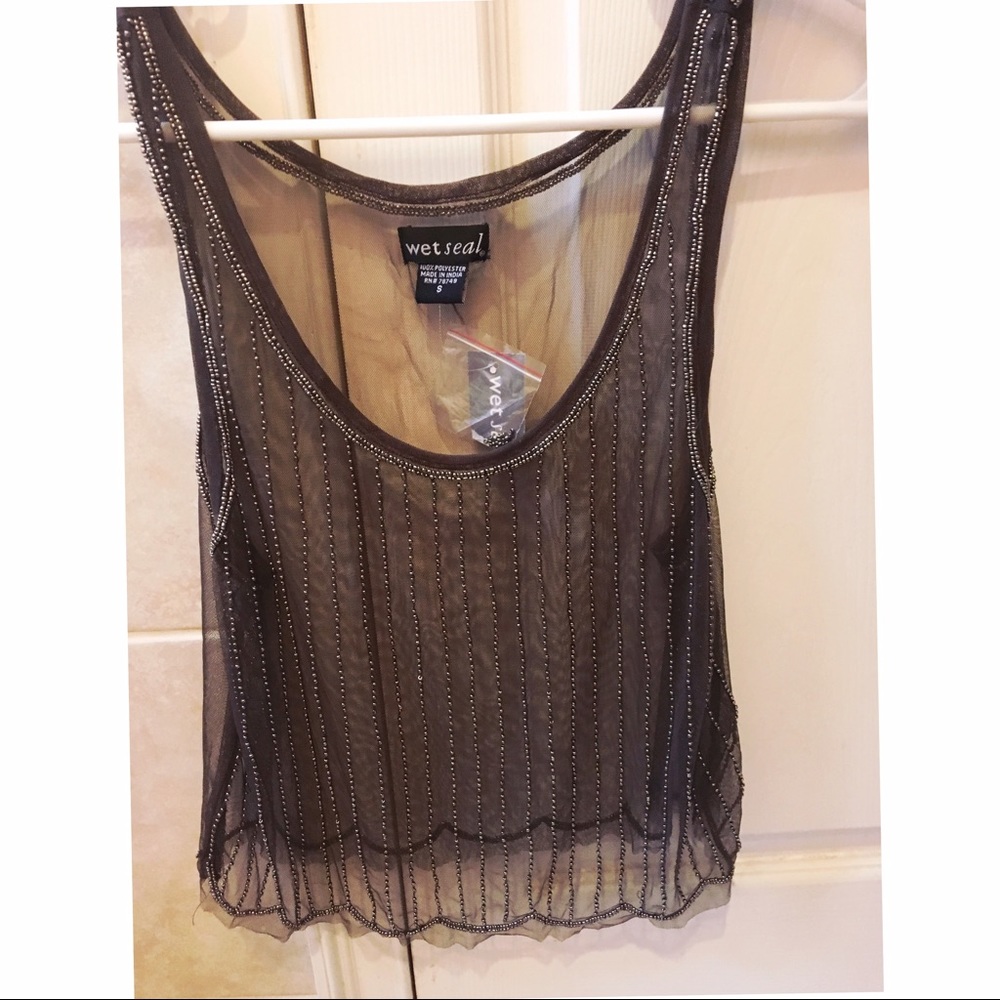 Grey beaded wet seal top