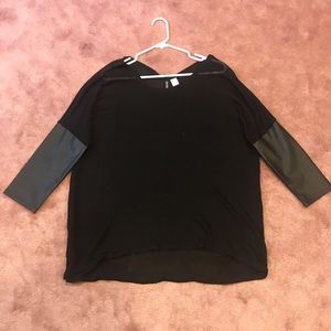 H&M Divided Black Leather Quarter Sleeve Knit Top