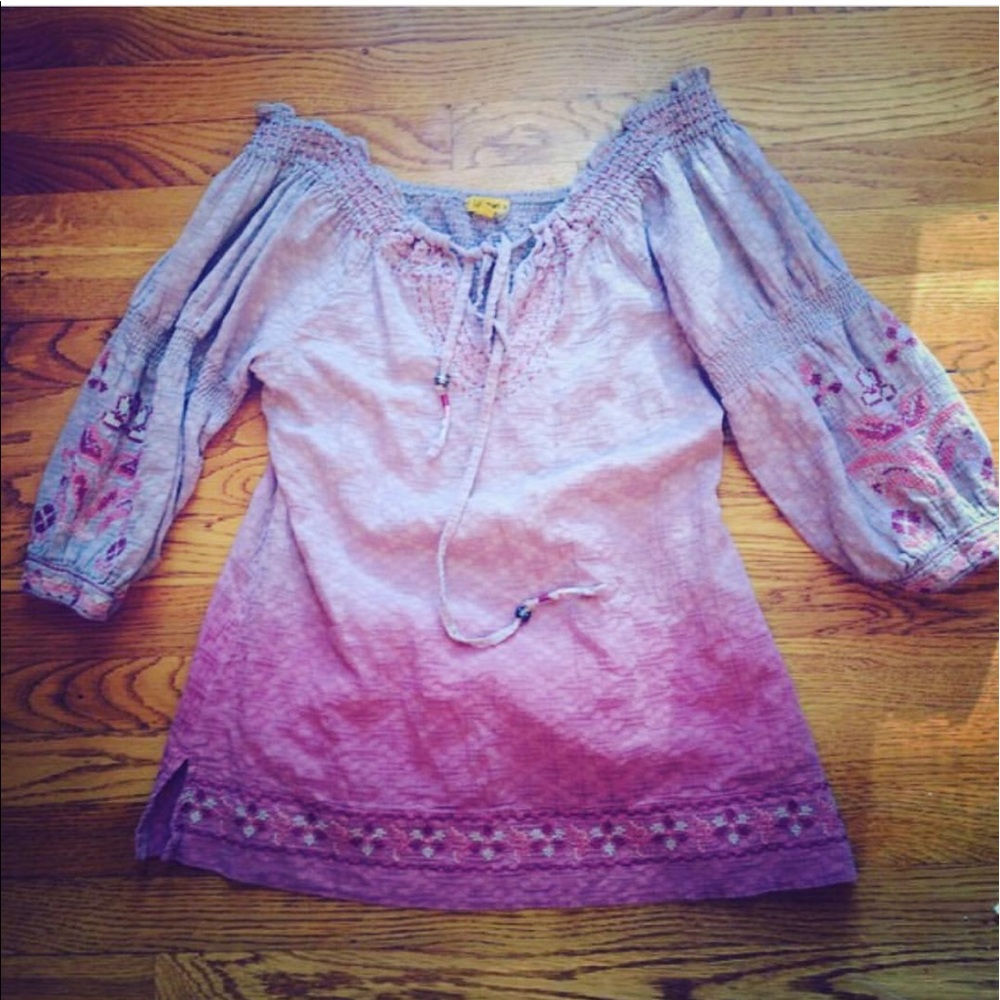 Lulumari embroidered ombré 3/4 sleeve fall blouse