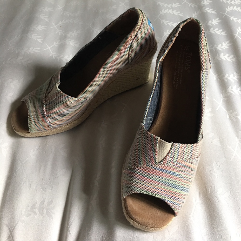 TOMS Multicolored Espadrille Wedges Size 7