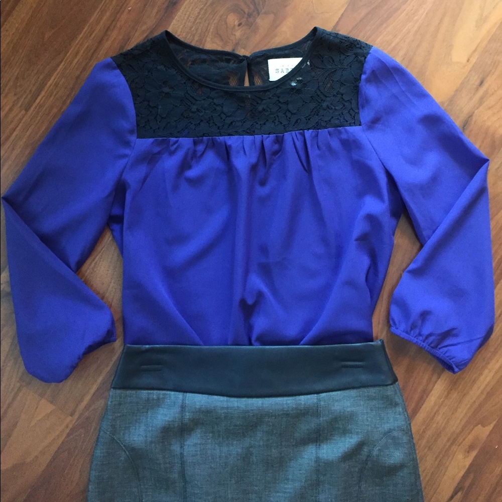 PIPERLIME Purple Blouse with Black Lace Yoke