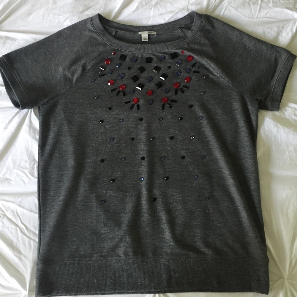 Grey Short sleeve embellished top