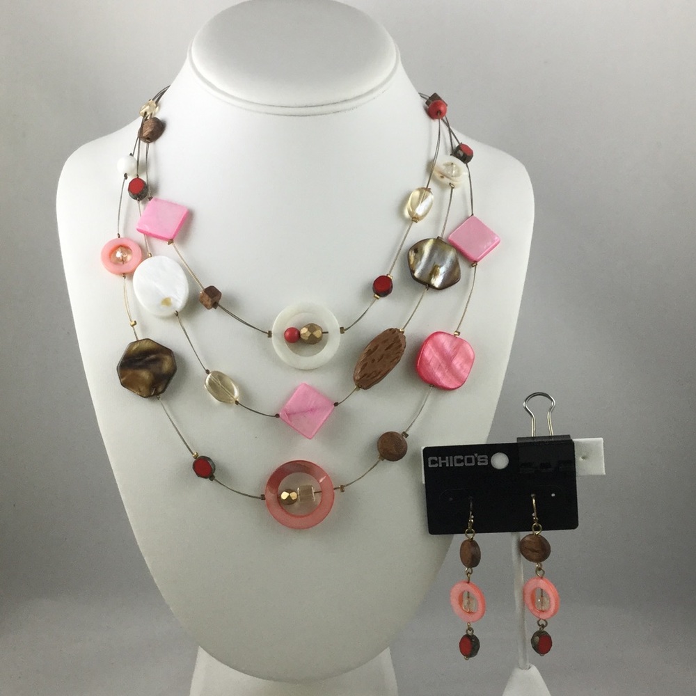 Chico's Peach & Pink Geometric Shapes Necklace