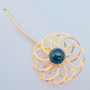 Gold Tone Black Cabochon Flower Brooch Pin