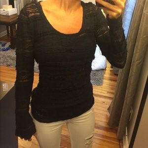 Navy lace long sleeve shirt