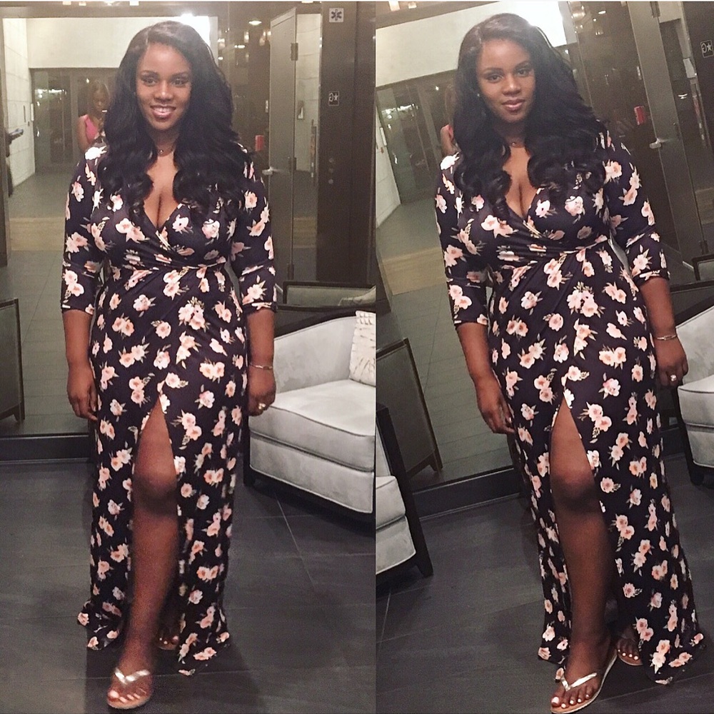 Floral wrap dress front split