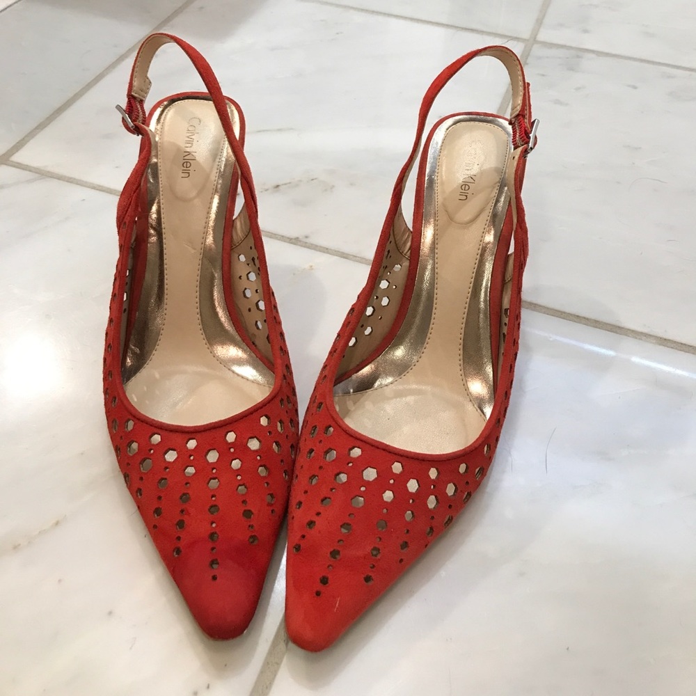 Coral suede heels