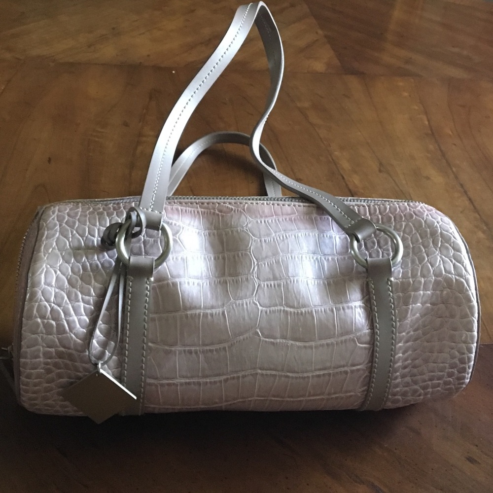 BCBGirls Metallic Lilac Snakeskin Cylinder Purse