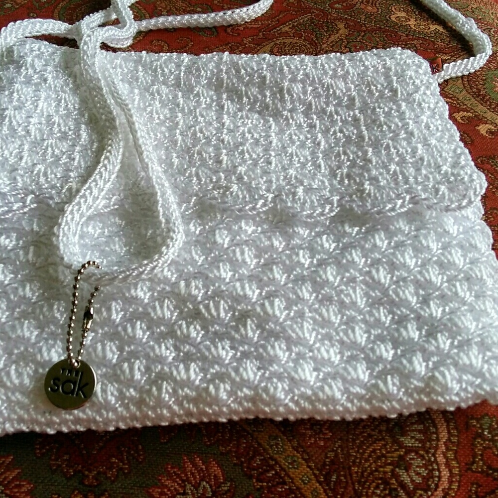 Sak Satin Crochet White Purse