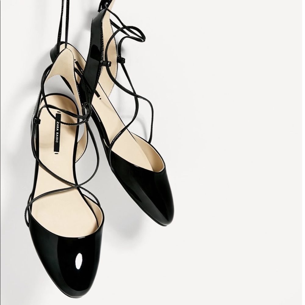 NWT Zara Slingback lace-up ballerinas