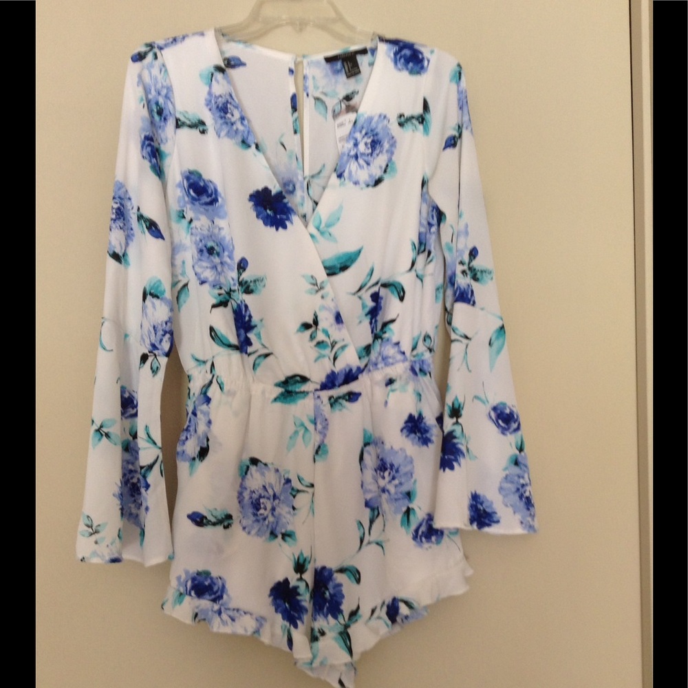 White and Blue Floral Romper NWT