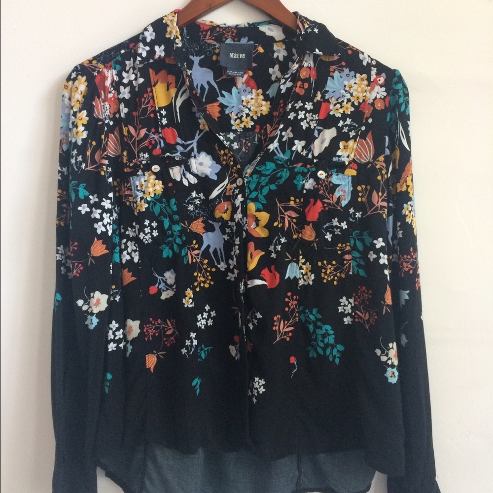 Anthropologie floral woodland creature blouse