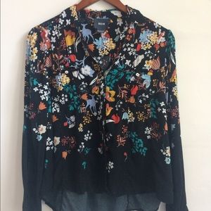 Anthropologie floral woodland creature blouse