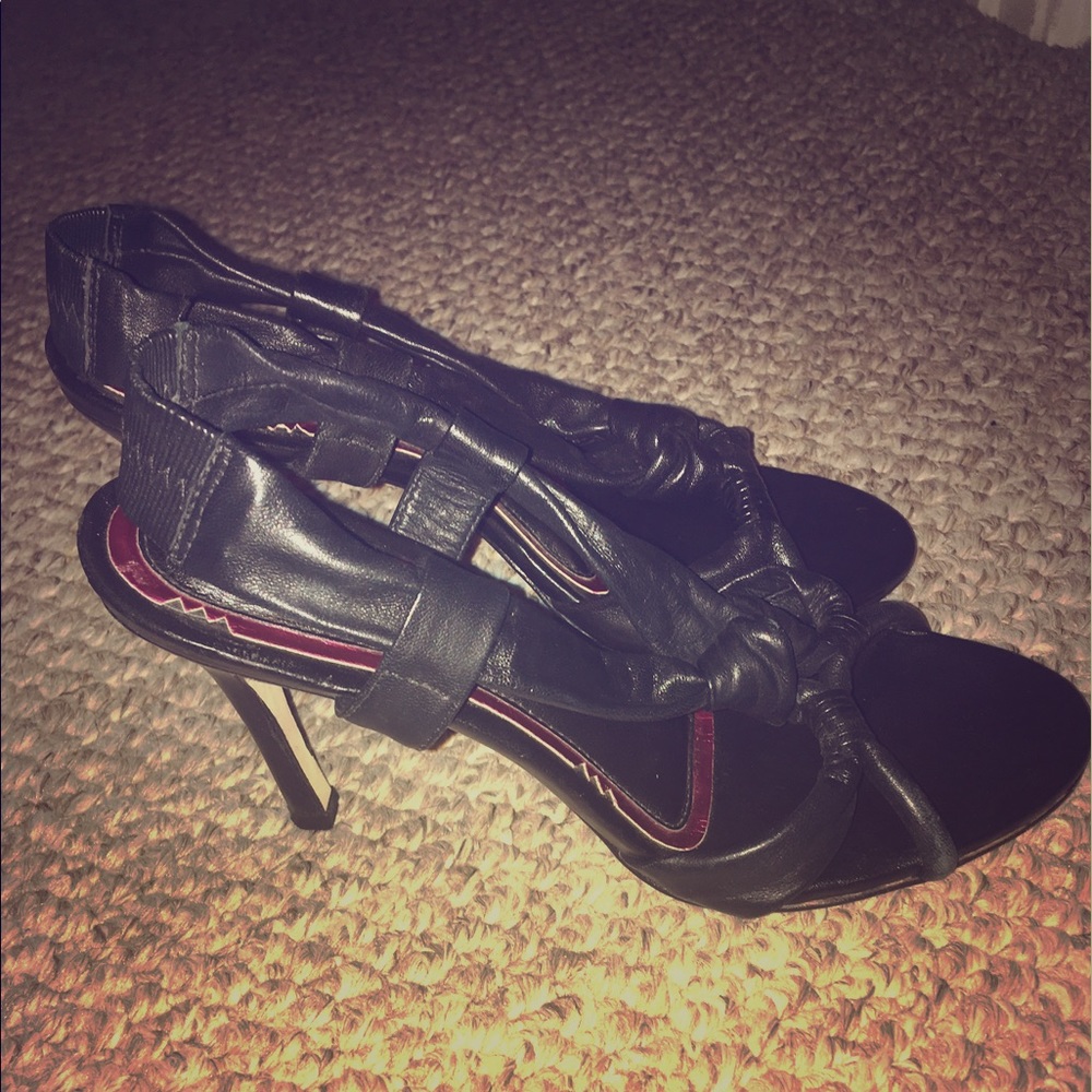 Black heels shoes leather diego di lucca
