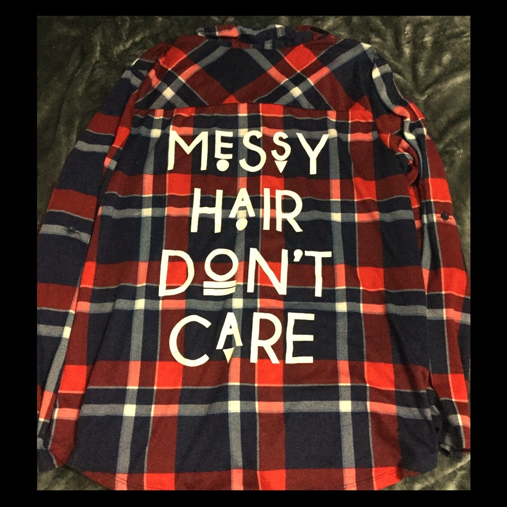 MESSY HAIR DONT CARE FLANNEL