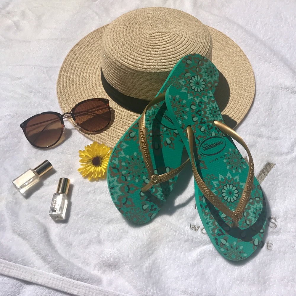 Turquoise Havaianas slim Flip Flops Fun Pattern