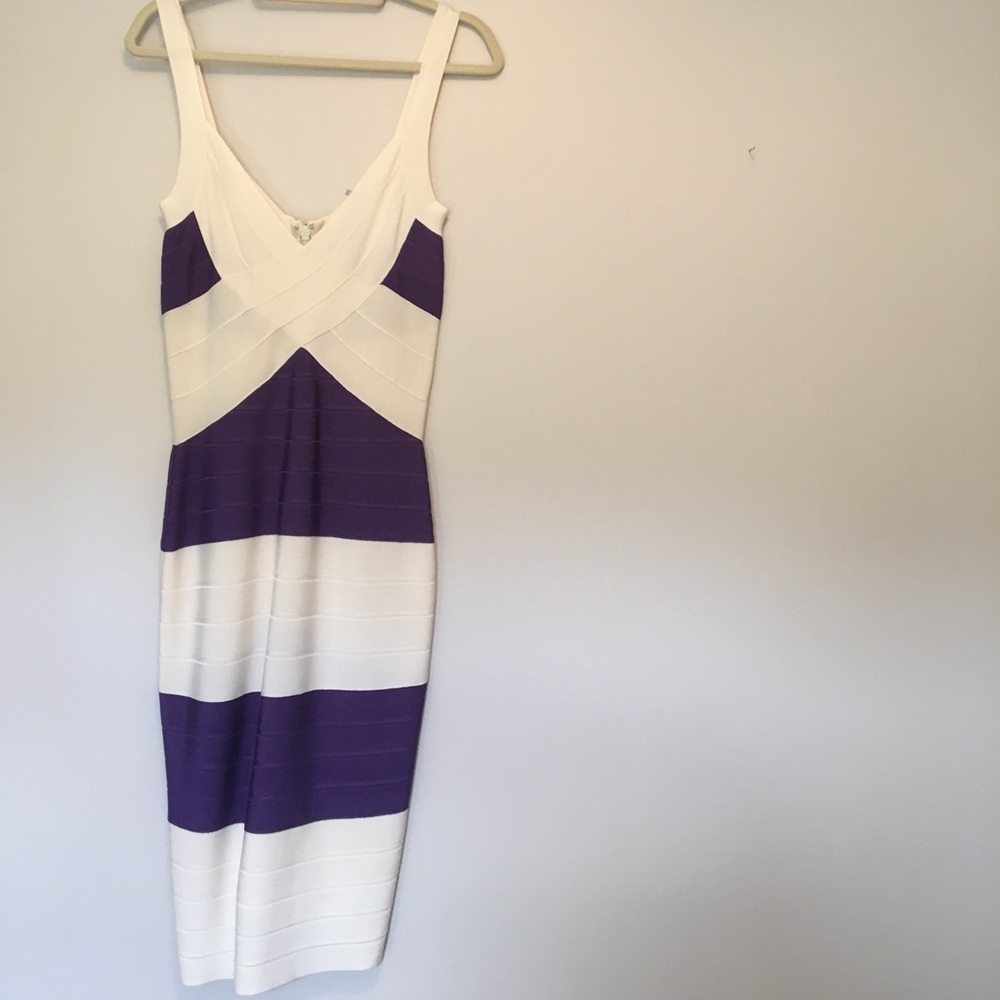 Herve Leger purple/white bandage dress