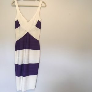 Herve Leger purple/white bandage dress