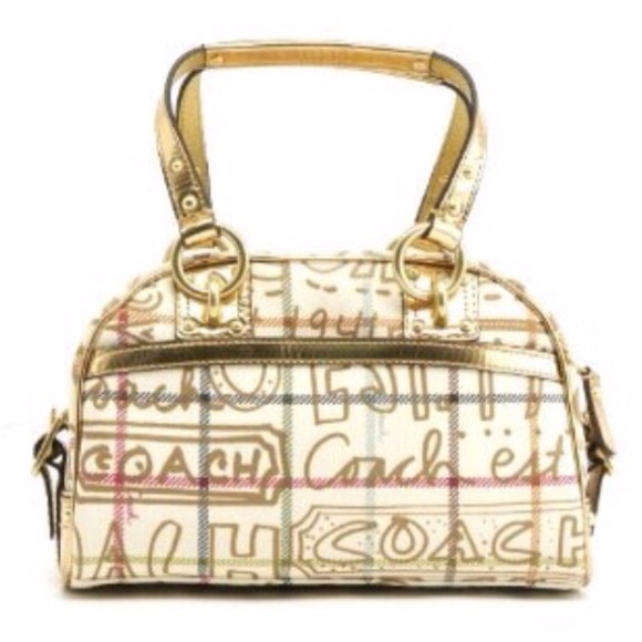 💕NWOT💕TATTERSALL GRAFFITI DOMED SATCHEL gold - Picture 3 of 6