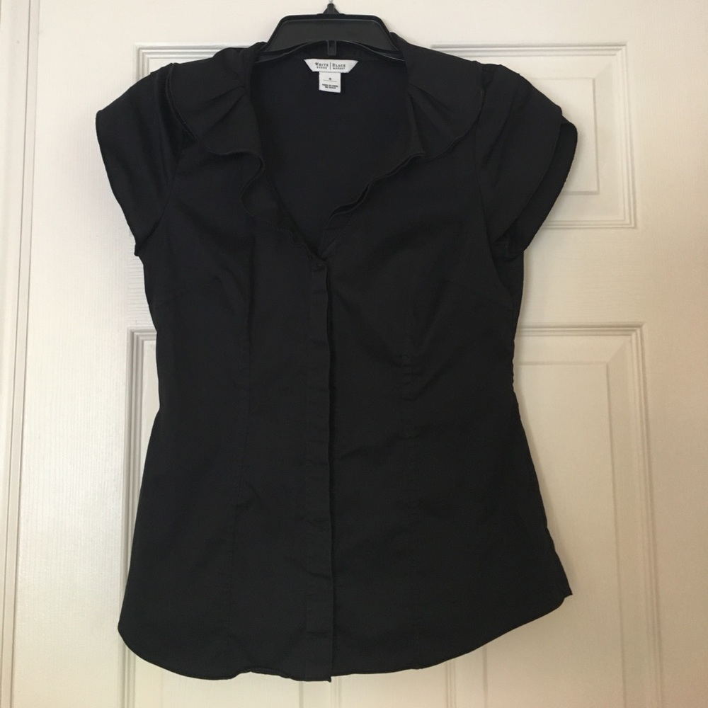 WHBM cute black top with ruffled collar size 4