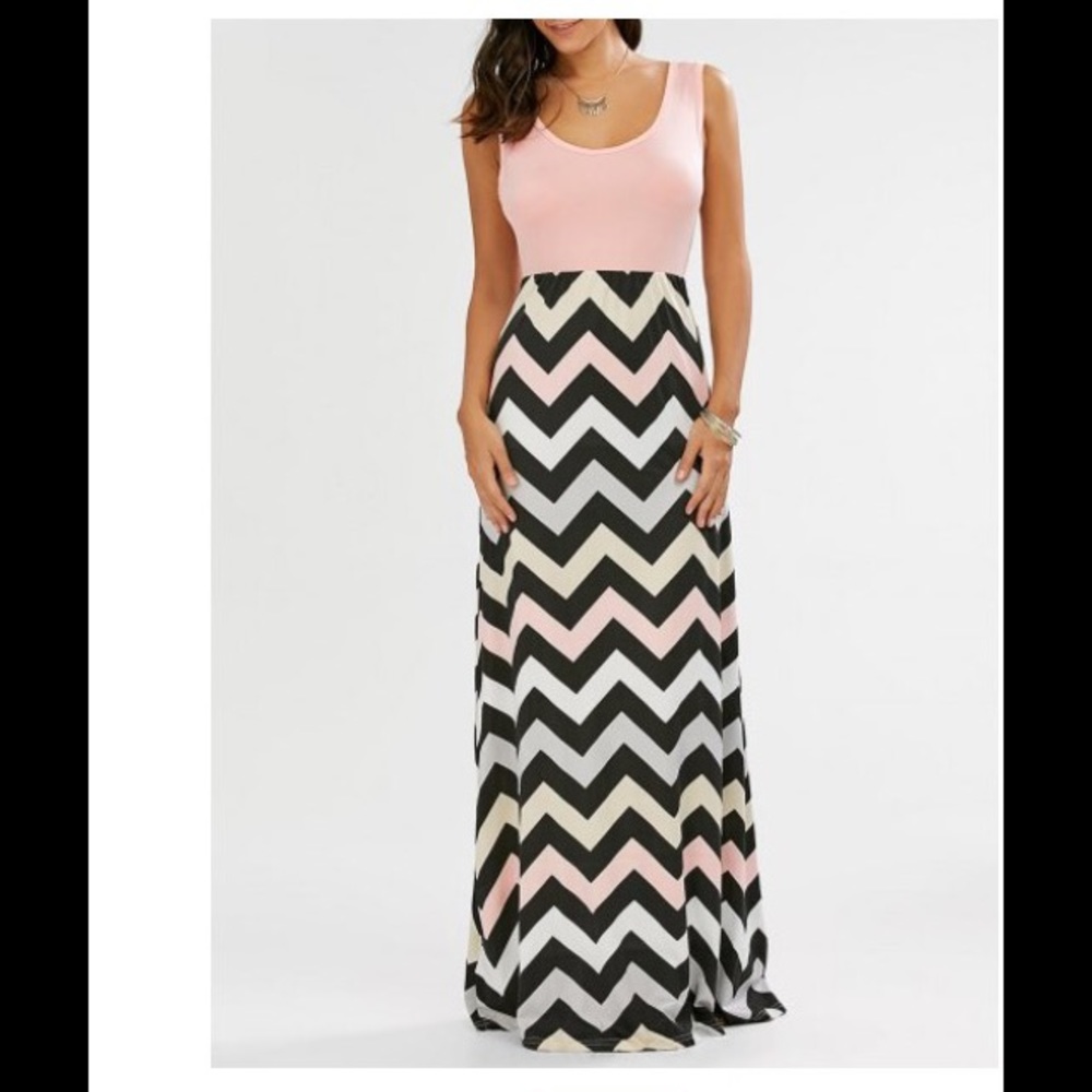 Sleeveless Chevron Maxi Dress