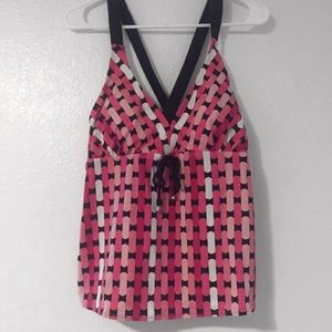 Pink and Black Tankini Top w/ Crossed Straps