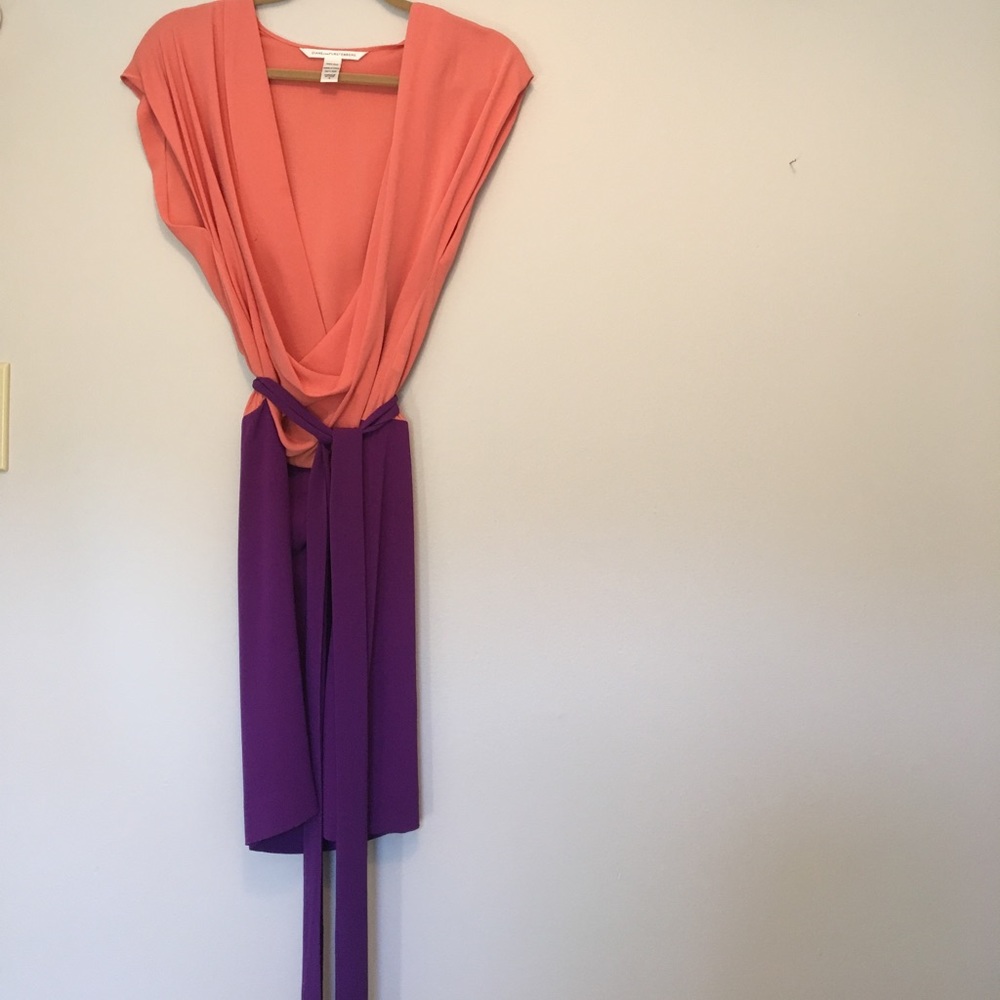 Diane Von Furstenberg purple and coral silk dress