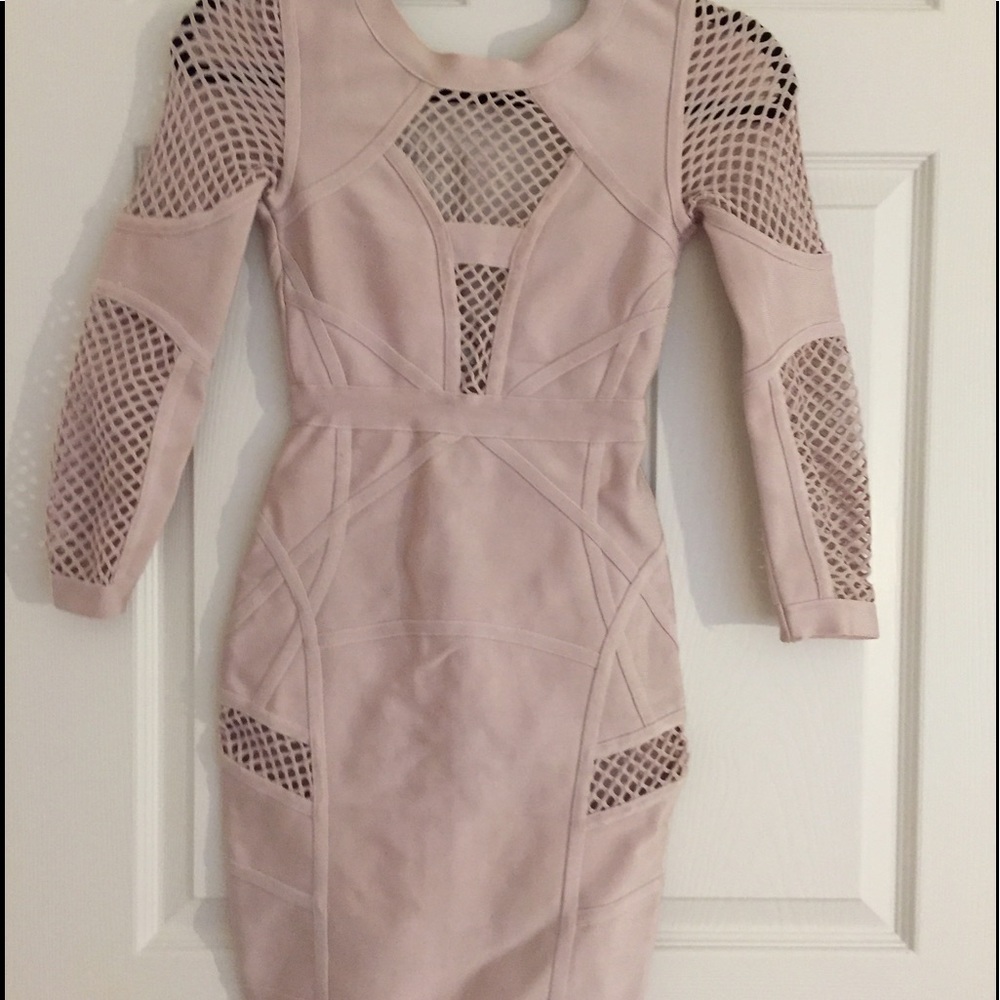 Mid sleeve body con and net dress