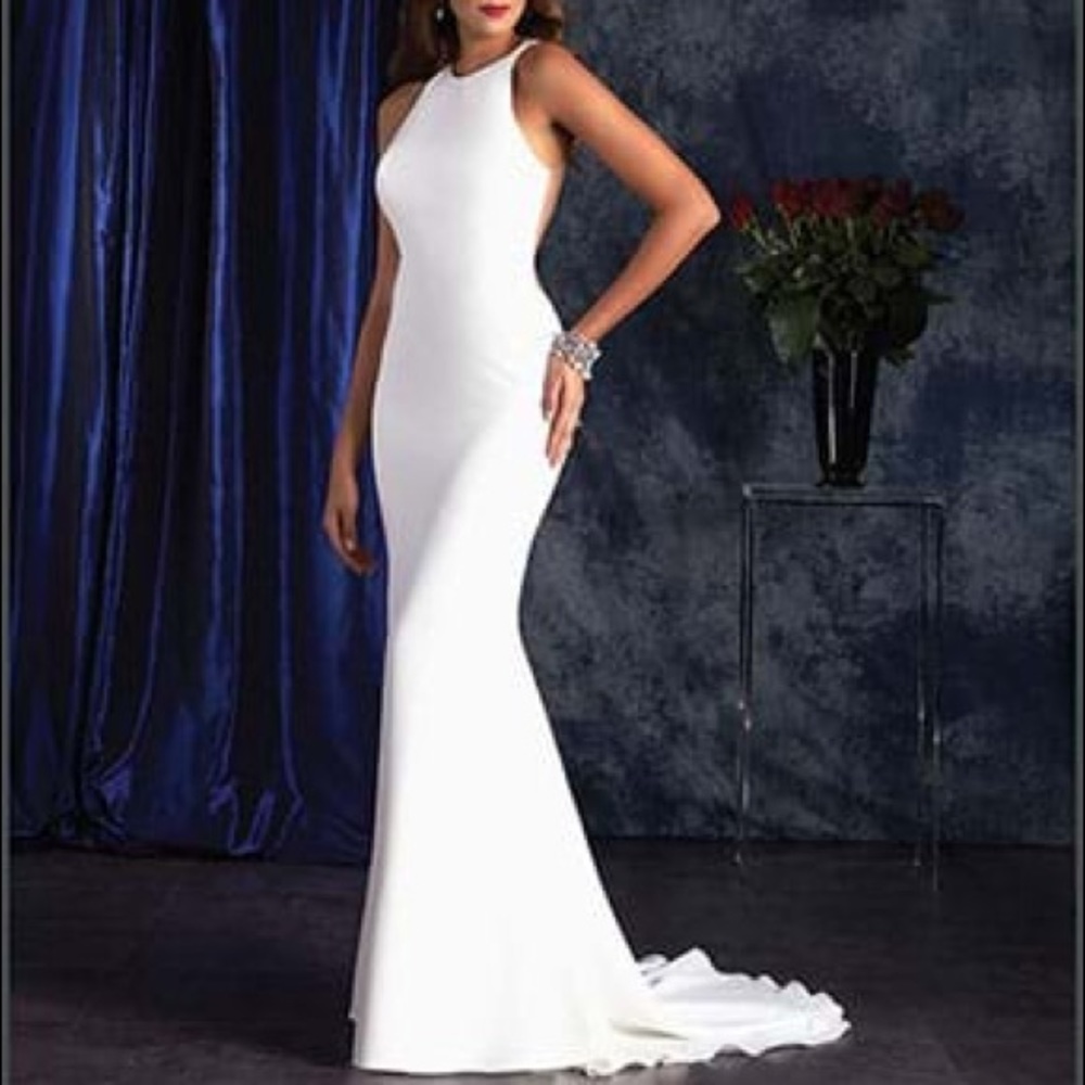 Crepe sheath wedding gown