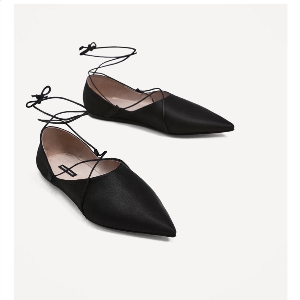 NWT ZARA Lace-up Flat Satin Shoes