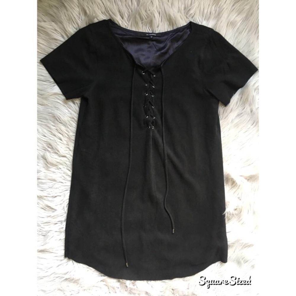 Black Lace-Up Suede Dress