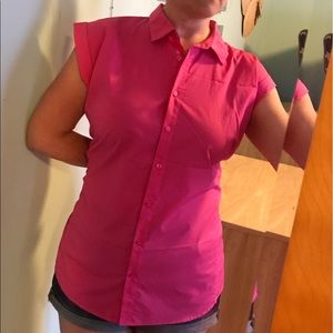 Cap Sleeve Blouse - Bright Pink