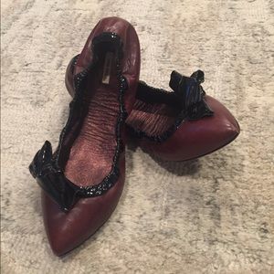 Mui Miu Leather Flats with Patent Bow