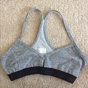Outdoor Voices grey and black keyhole bra