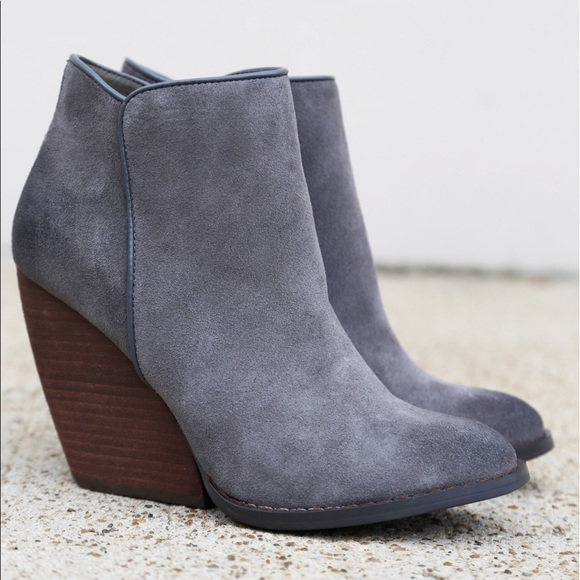 Charcoal Wedge Stacked Heel Ankle Bootie - Picture 3 of 5
