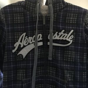 Purple Plaid Fuzzy Aeropostale Zip Up Sweatshirt