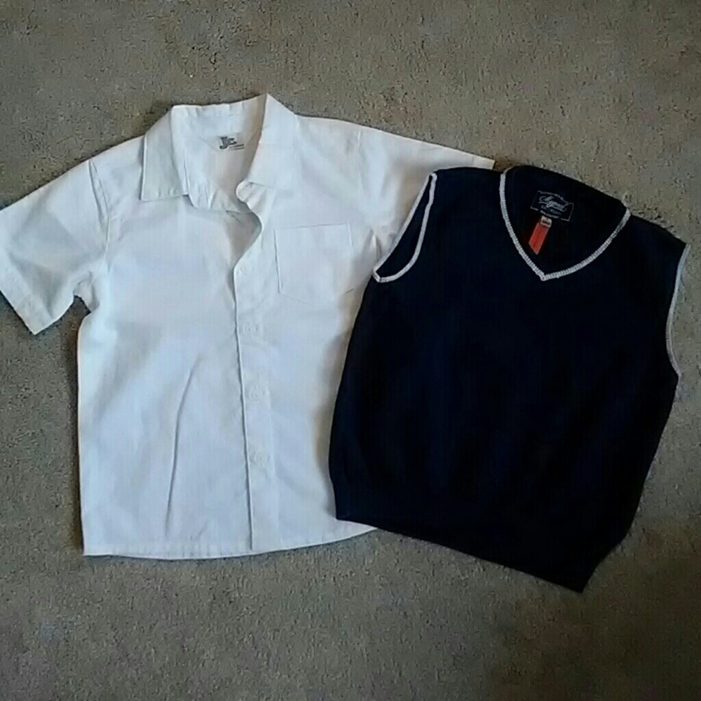 Boys button down shirt & vest outfit