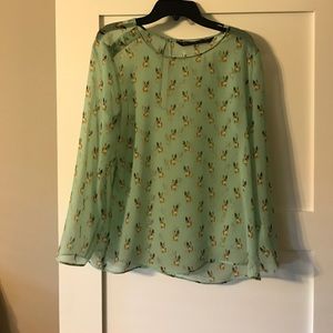 Zara mint green French Bulldog blouse