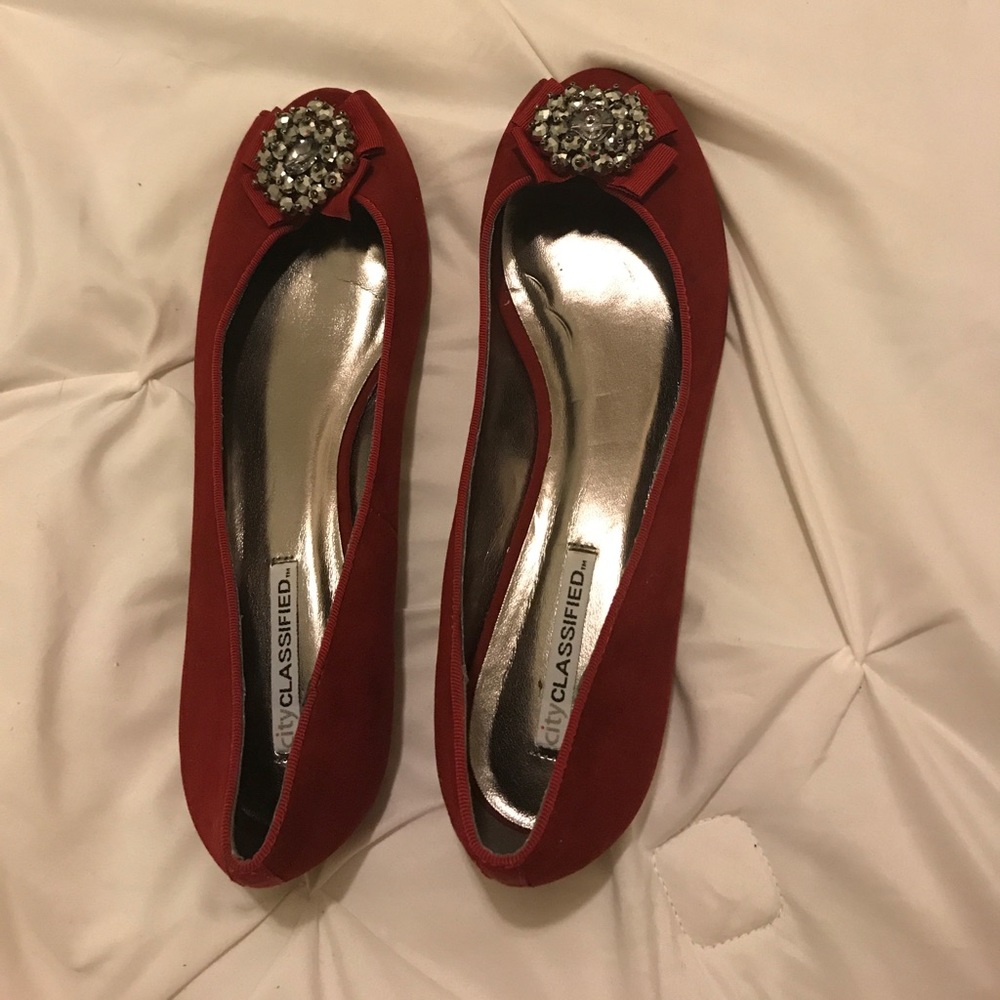 Peep toe flats with embellished accent
