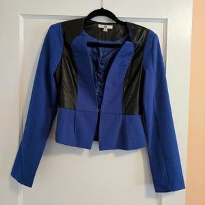 Leather & blue cropped blazer